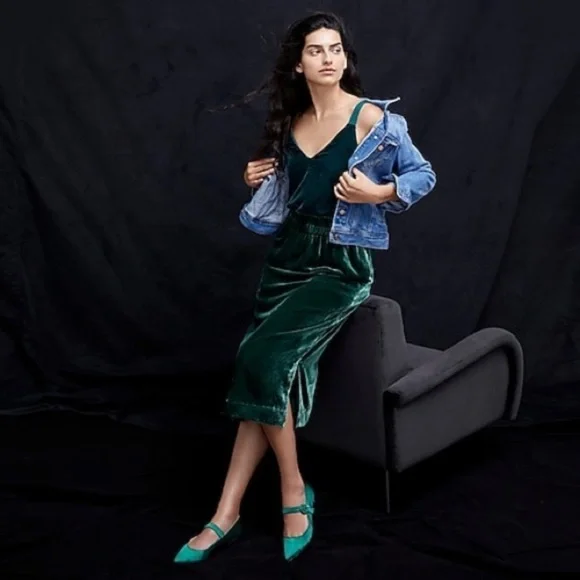 J.Crew Velvet Pull-On Skirt Green Size Medium NWT New - Picture 4 of 15